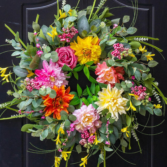 2Spring Summer Wreaths for Front Door Outside 24 Inch