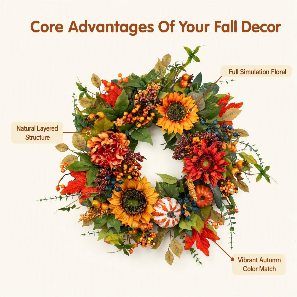 24 Inch Fall Wreath for Front Door - Wreath Components & Materials