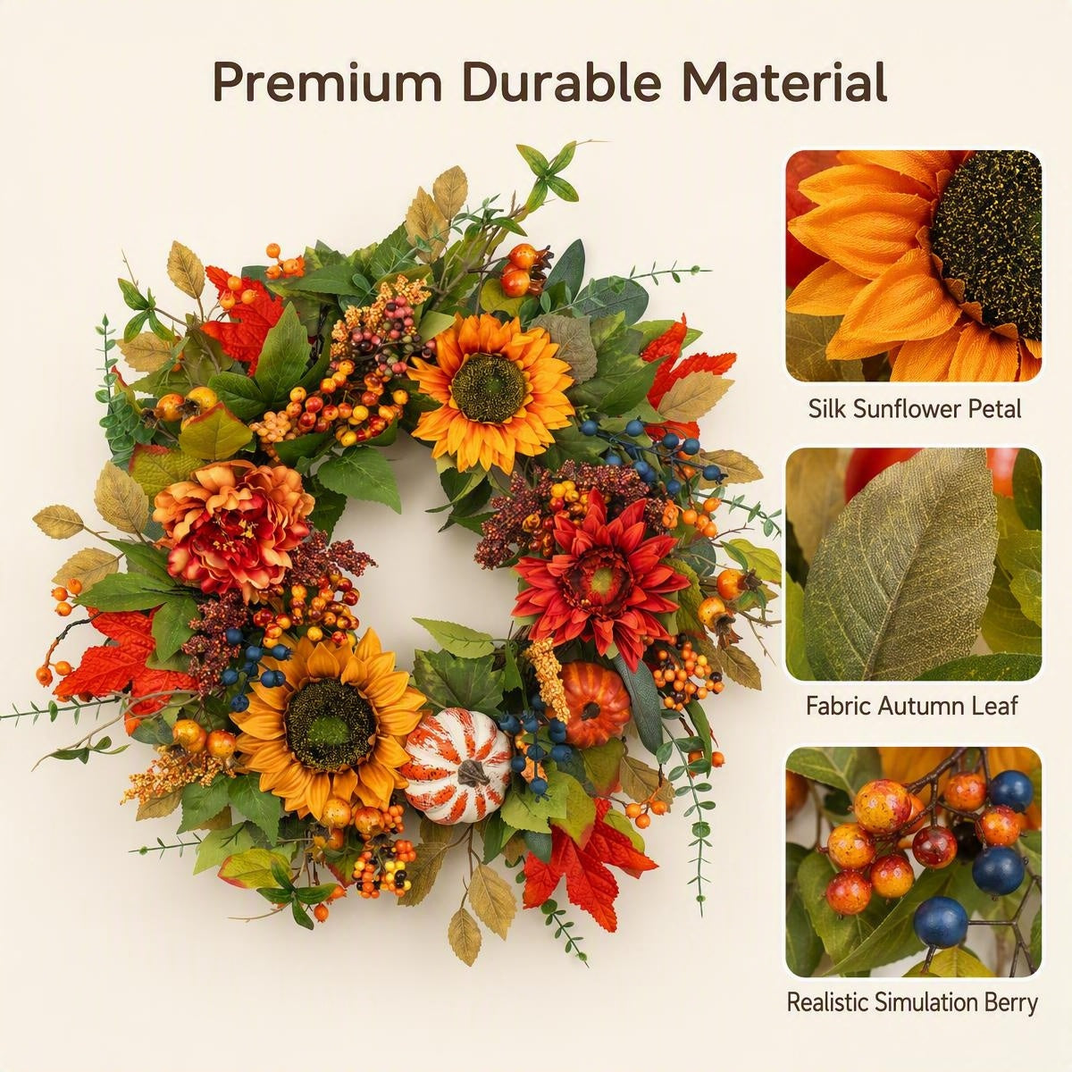24 Inch Fall Wreath for Front Door - Wreath Components & Materials