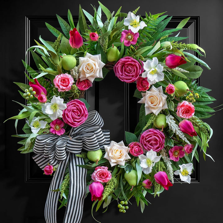 Spring Summer Wreaths for Front Door with Fragrance Bottle, Soomeir Floral Door Wreath with Peony Dahlia Rose, for All Season Easter Indoor Outdoor Farmhouse Home Decor