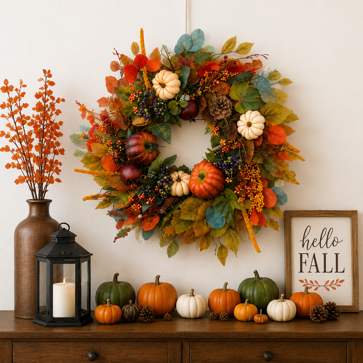 Harvest Pumpkin & Berry Botanical Wreath