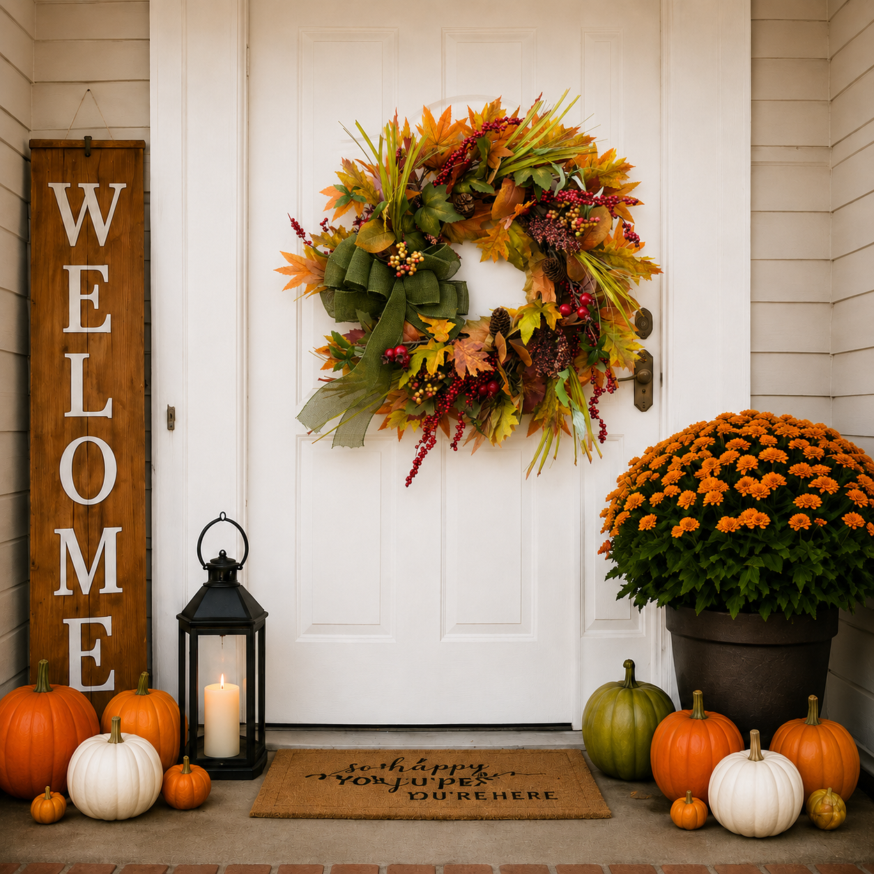 Maple Leaf & Berry Wreath with Green Bow