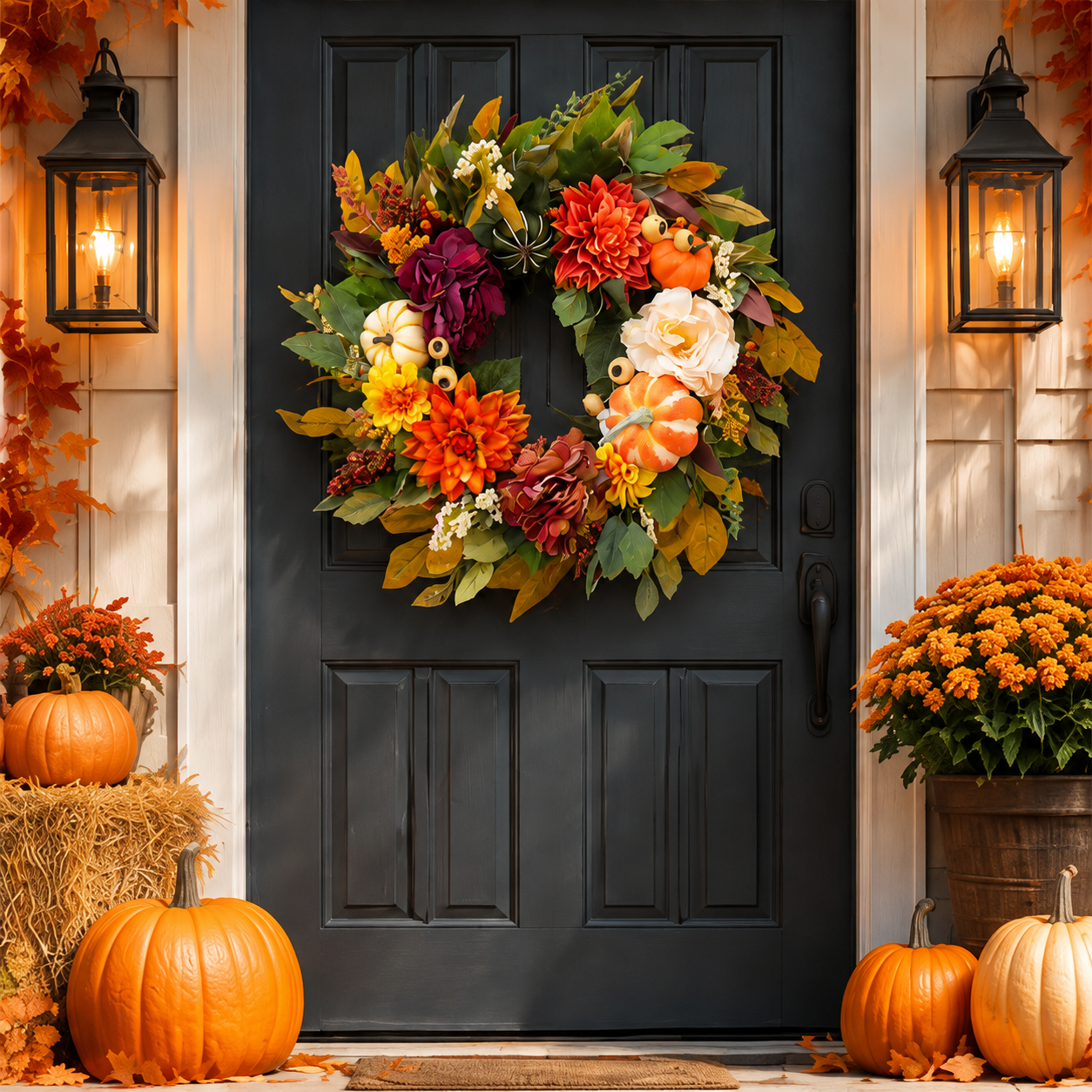 Dahlia & Pumpkin Harvest Wreath