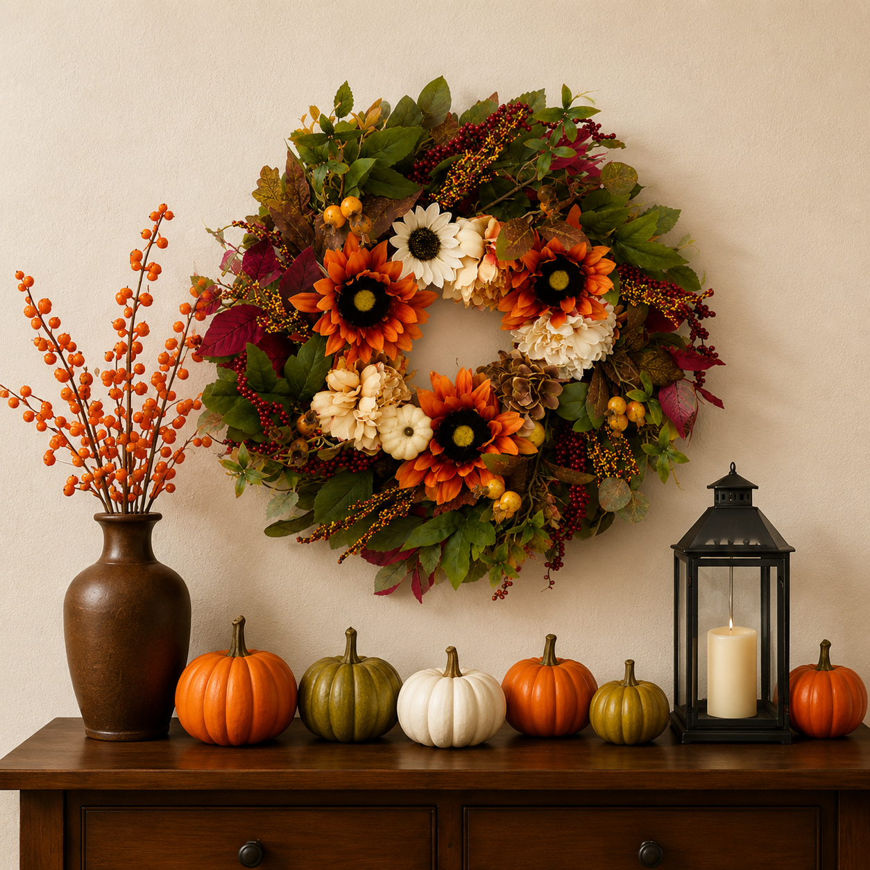 Autumn Berry & Sunflower Wreath