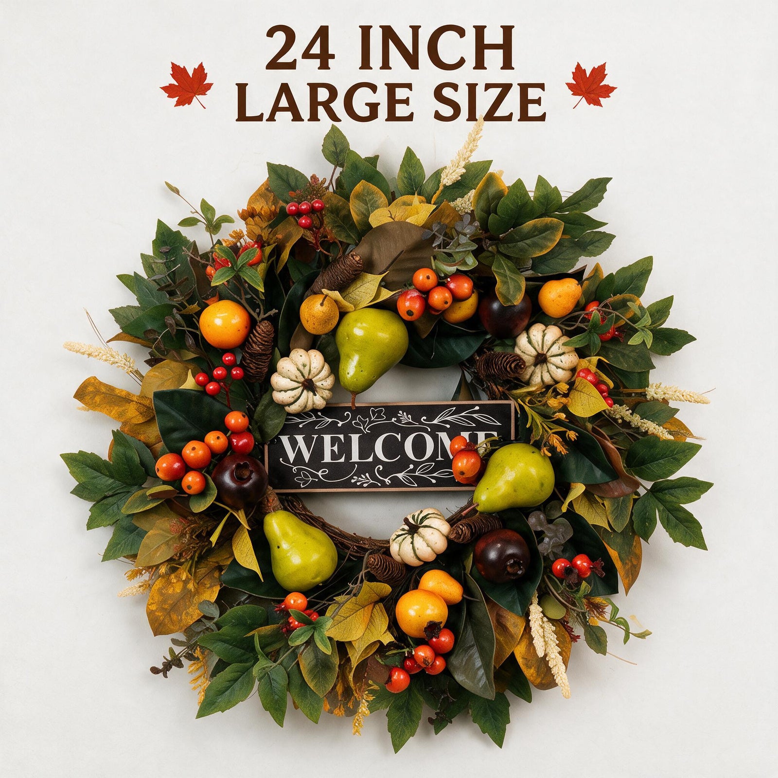 24 Inch Fall Wreath for Front Door - Welcome Harvest