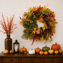 Maple Leaf & Berry Wreath with Green Bow