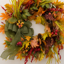 Maple Leaf & Berry Wreath with Green Bow
