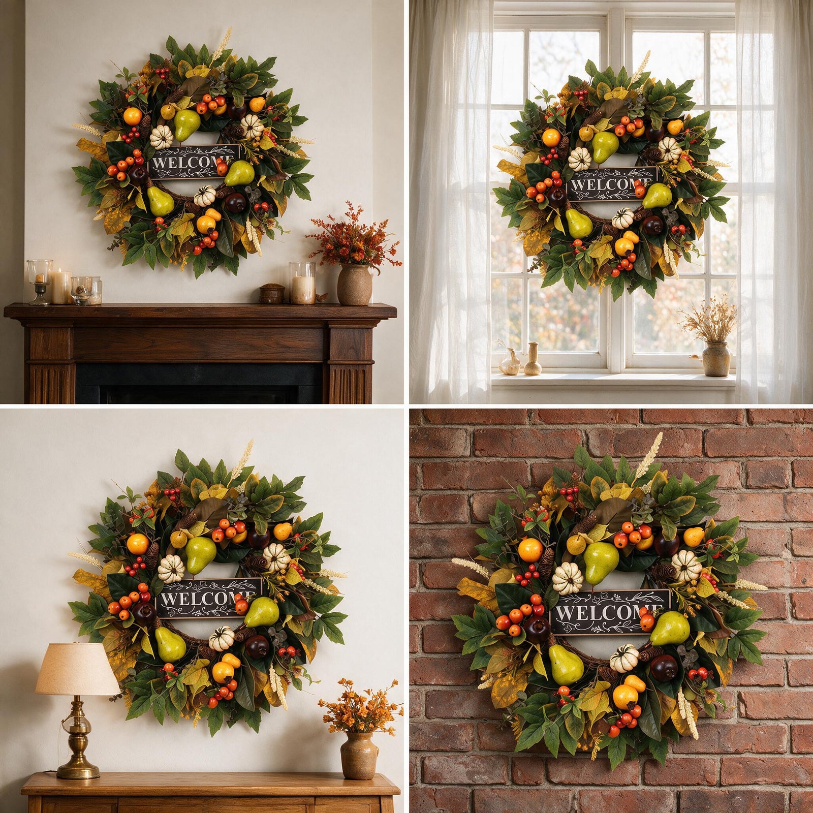 24 Inch Fall Wreath for Front Door - Welcome Harvest