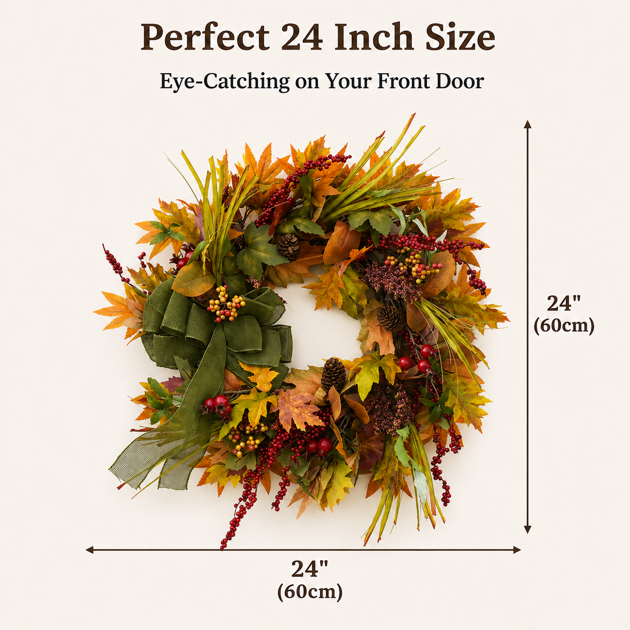 Maple Leaf & Berry Wreath with Green Bow
