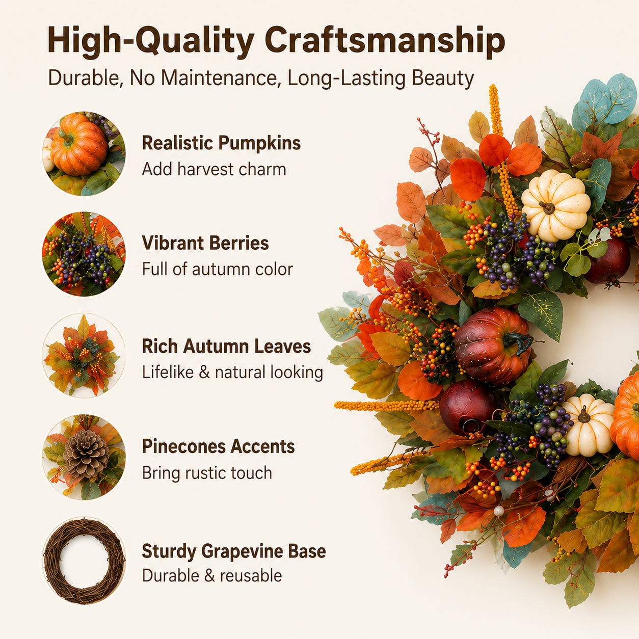 Harvest Pumpkin & Berry Botanical Wreath