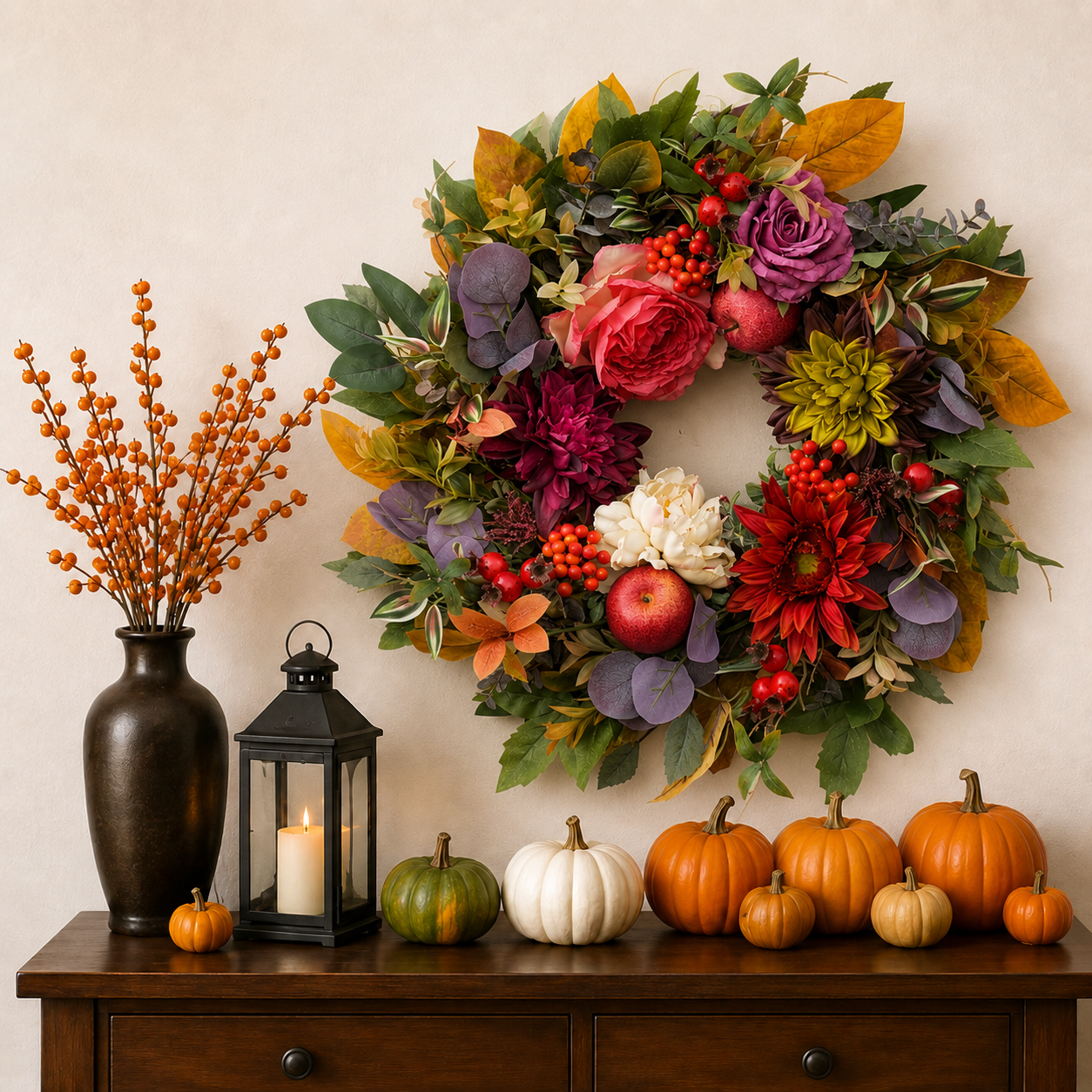 Garden Rose & Dahlia Autumn Wreath