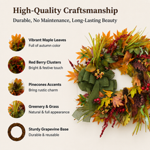Maple Leaf & Berry Wreath with Green Bow