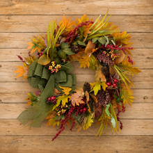 Maple Leaf & Berry Wreath with Green Bow