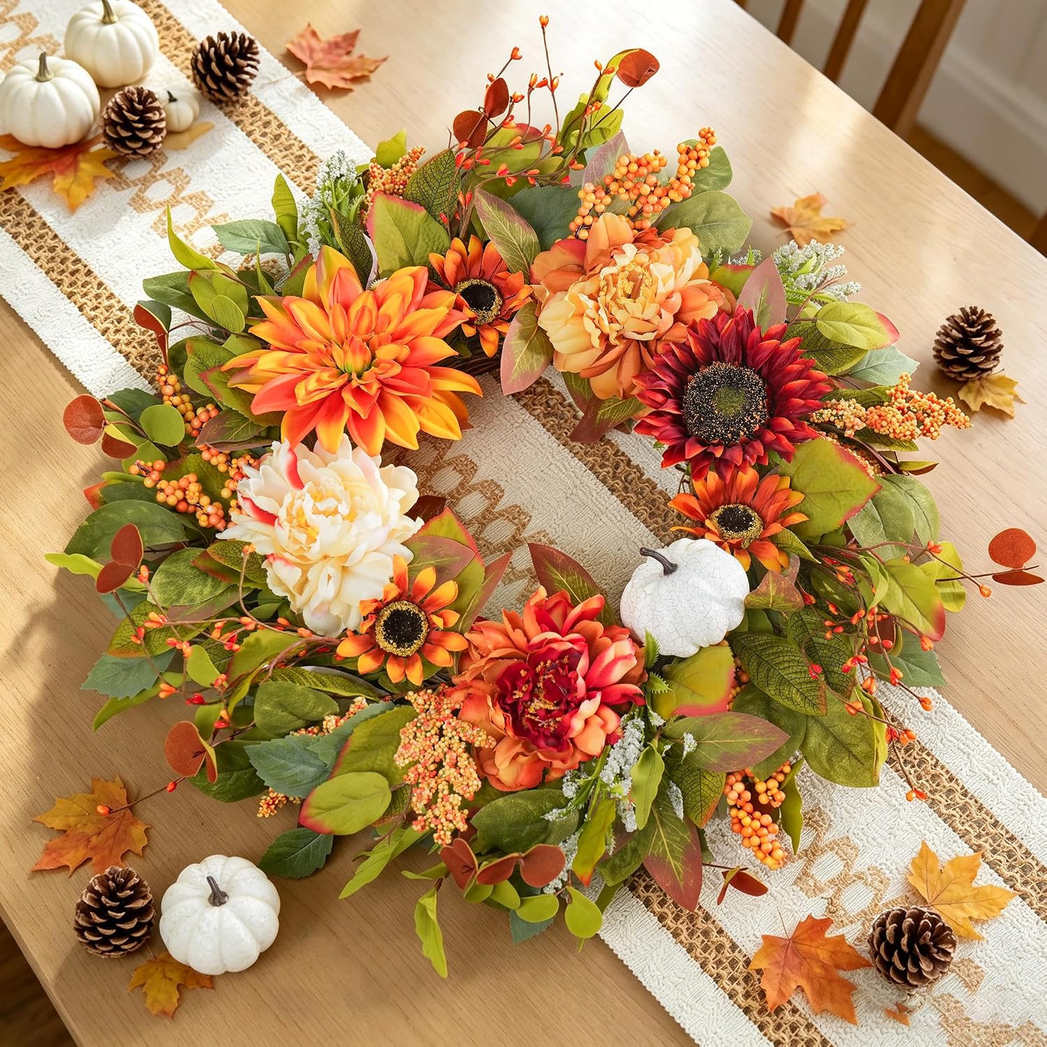 24 Inch Fall Wreaths for Front Door Outside Autumn Wreath with Peony