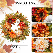 24 Inch Fall Wreaths for Front Door Outside Autumn Wreath with Peony