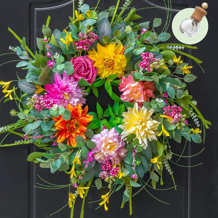 2Spring Summer Wreaths for Front Door Outside 24 Inch