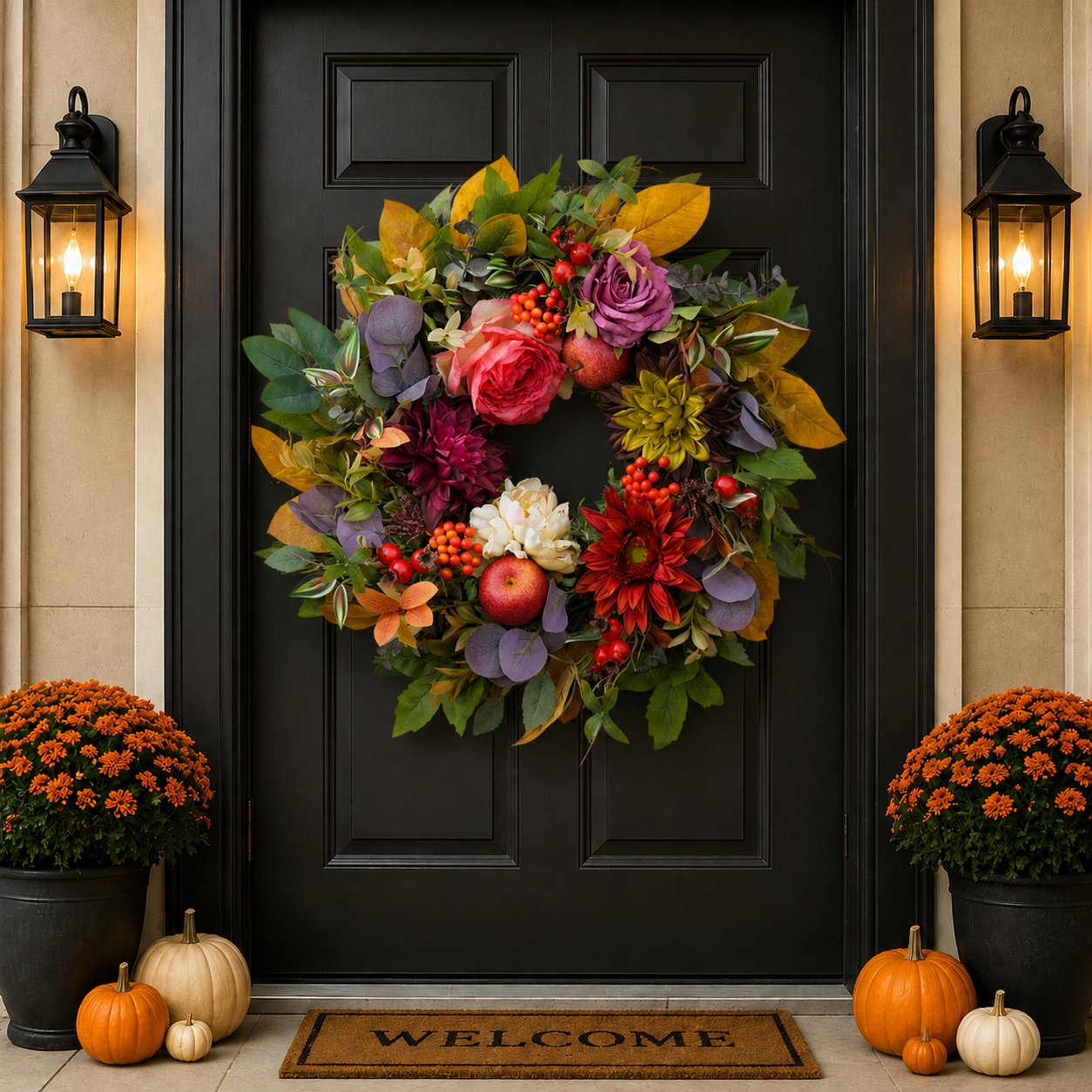 Garden Rose & Dahlia Autumn Wreath