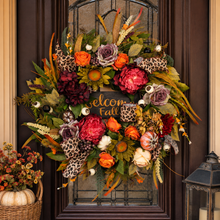 24 Inch Fall Wreath for Front Door - Welcome Fall Leopard Print Accent