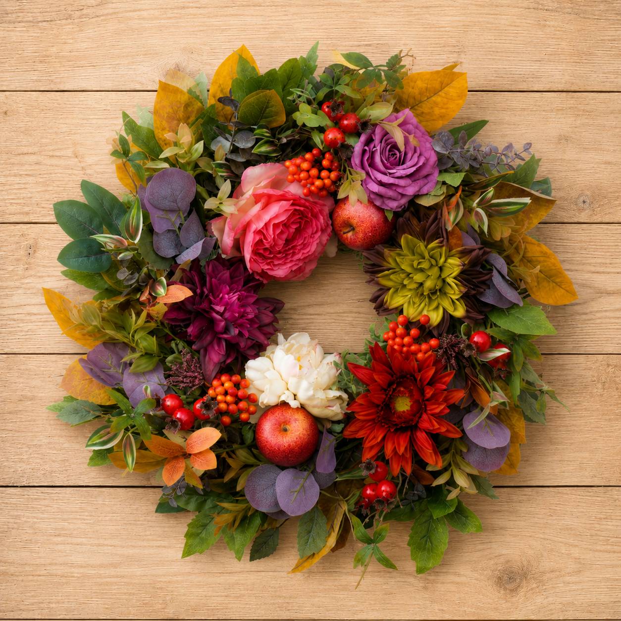 Garden Rose & Dahlia Autumn Wreath