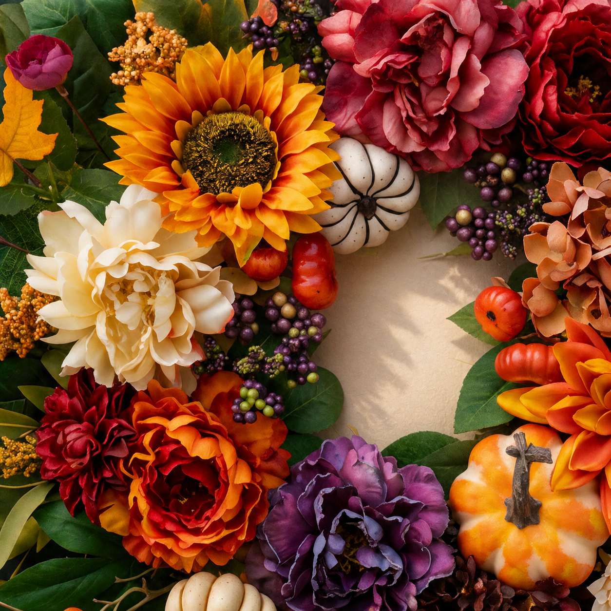 24 Inch Fall Wreath for Front Door - Warm Welcome Floral Wreath