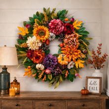 24 Inch Fall Wreath for Front Door - Warm Welcome Floral Wreath