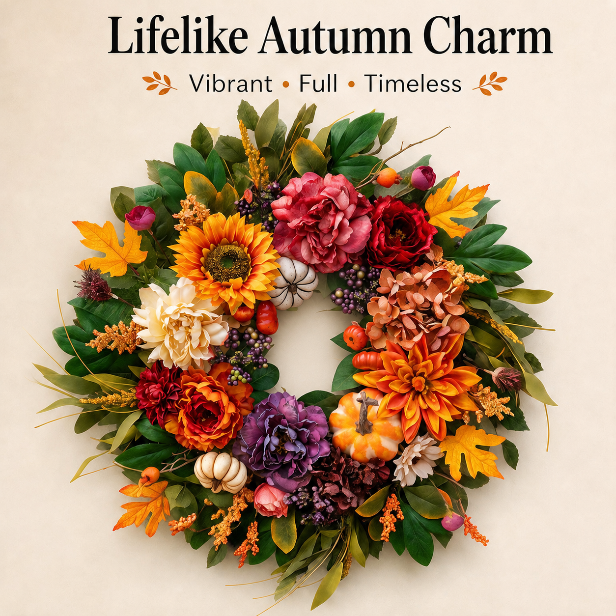 24 Inch Fall Wreath for Front Door - Warm Welcome Floral Wreath