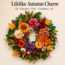 24 Inch Fall Wreath for Front Door - Warm Welcome Floral Wreath