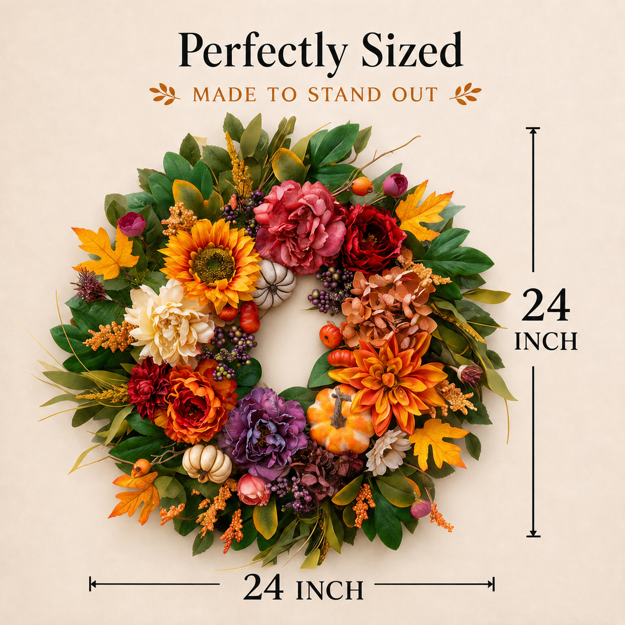 24 Inch Fall Wreath for Front Door - Warm Welcome Floral Wreath