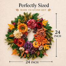 24 Inch Fall Wreath for Front Door - Warm Welcome Floral Wreath