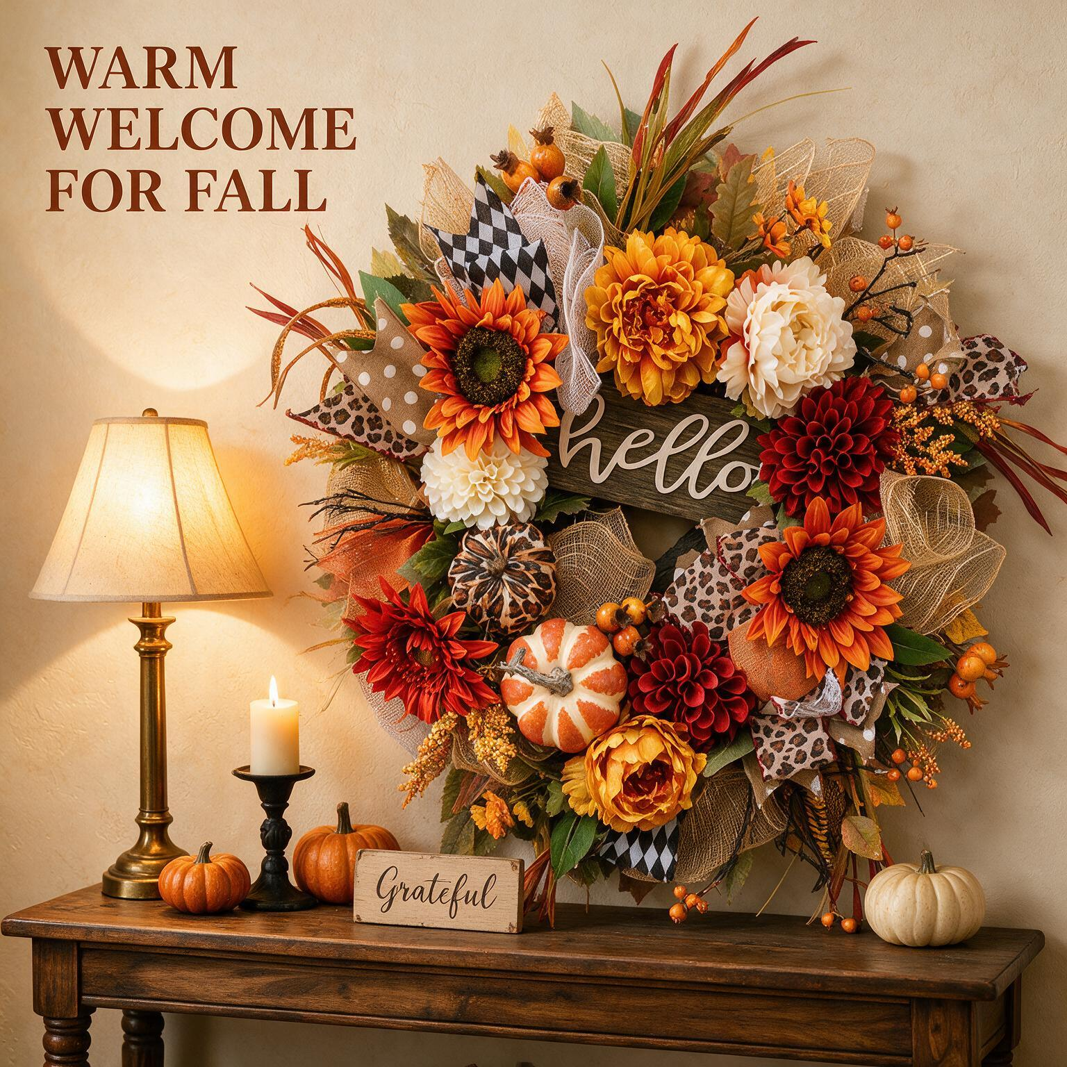 24 Inch Fall Wreath for Front Door - Hello Autumn Charm