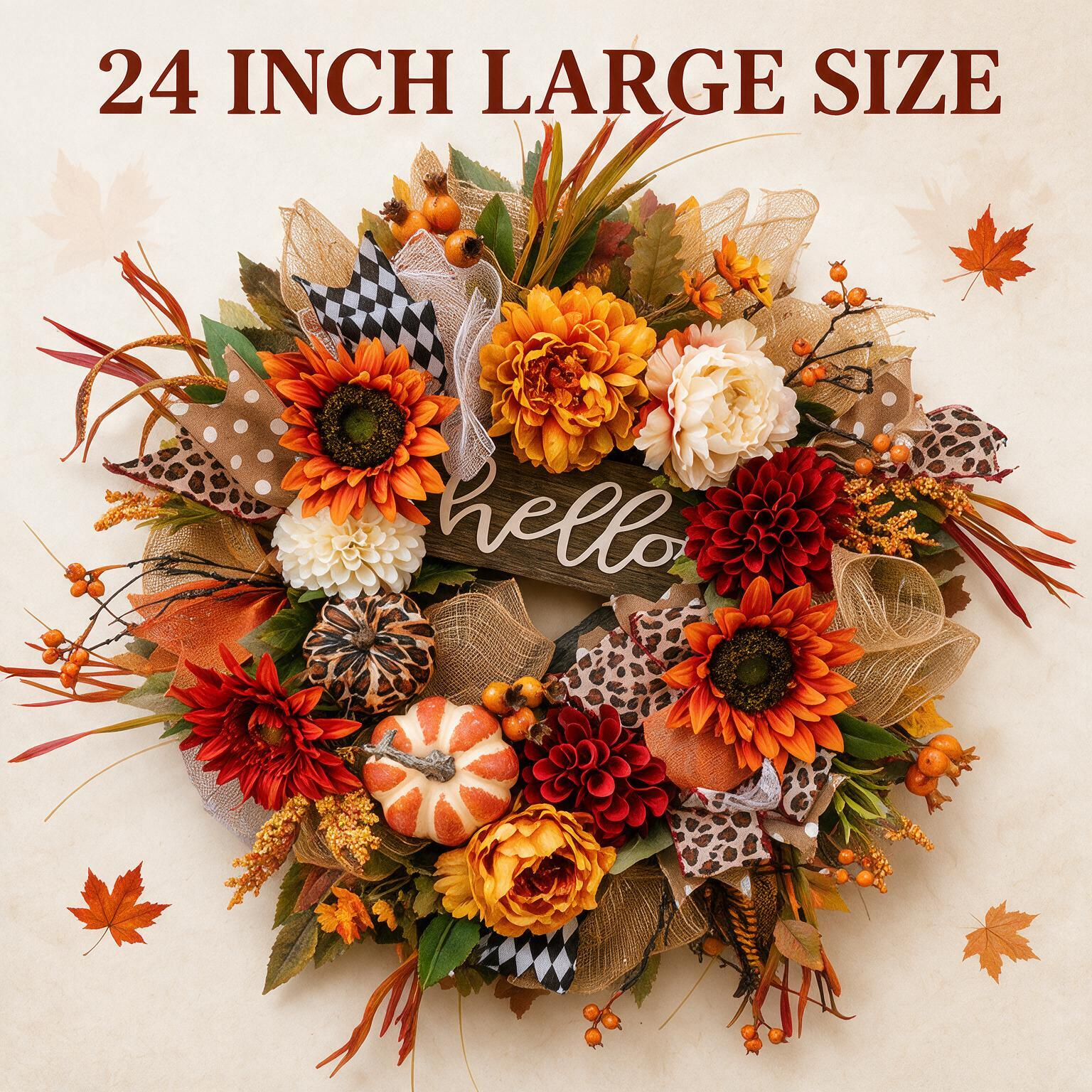 24 Inch Fall Wreath for Front Door - Hello Autumn Charm