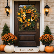 24 Inch Fall Wreath for Front Door - Classic Autumn Sunflowers & Pumpkins