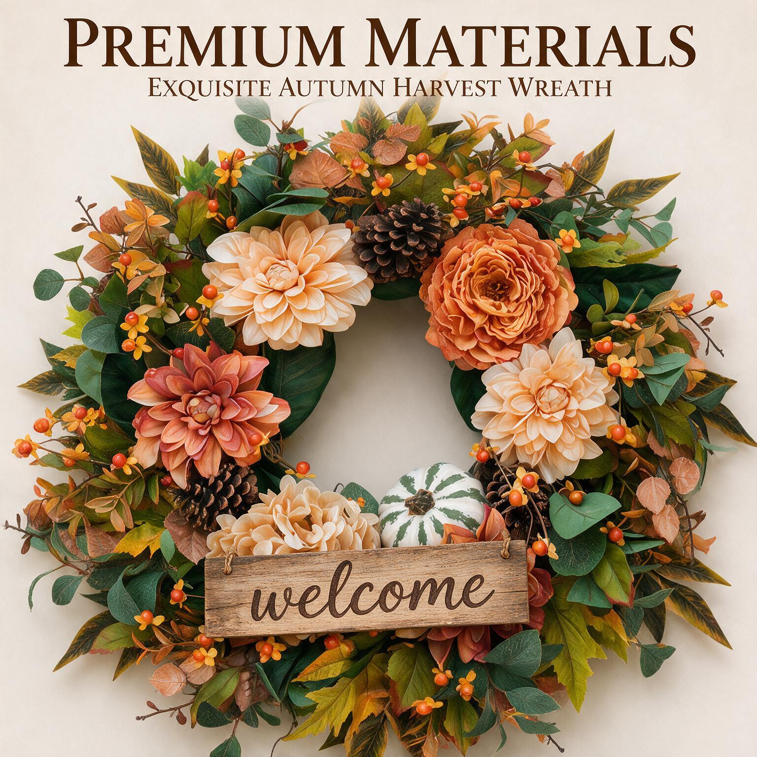 24 Inch Fall Wreath for Front Door - Warm Welcome for Fall