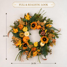 24 Inch Fall Wreath for Front Door - Classic Autumn Sunflowers & Pumpkins