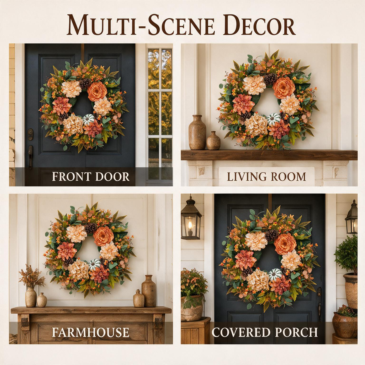24 Inch Fall Wreath for Front Door - Warm Welcome for Fall