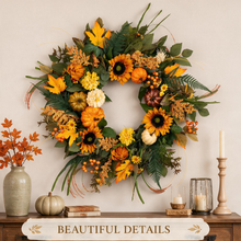 24 Inch Fall Wreath for Front Door - Classic Autumn Sunflowers & Pumpkins