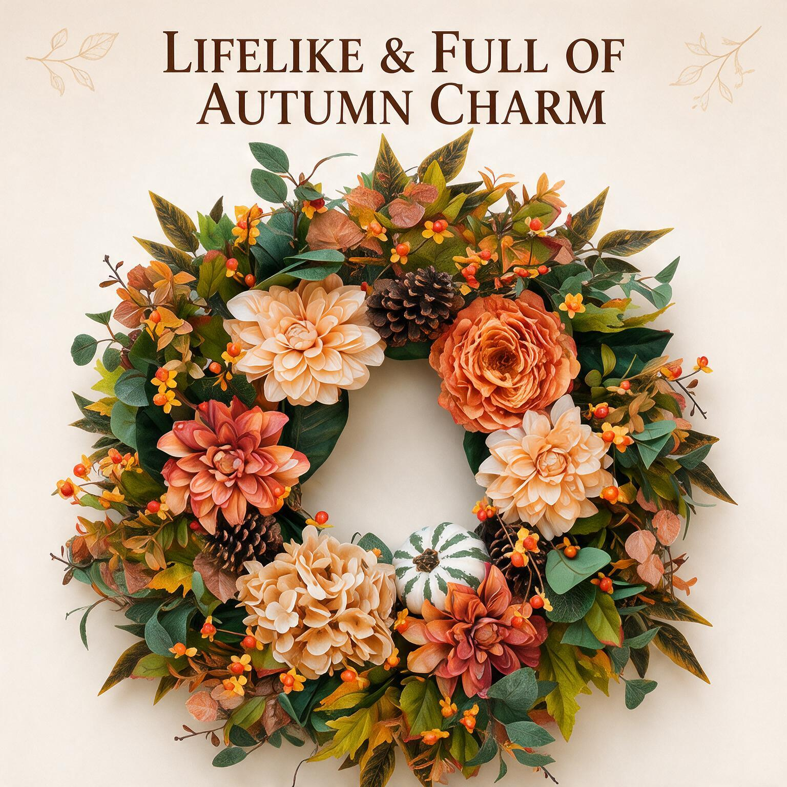 24 Inch Fall Wreath for Front Door - Warm Welcome for Fall
