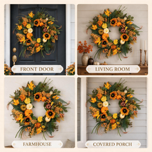 24 Inch Fall Wreath for Front Door - Classic Autumn Sunflowers & Pumpkins