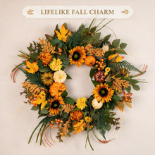 24 Inch Fall Wreath for Front Door - Classic Autumn Sunflowers & Pumpkins