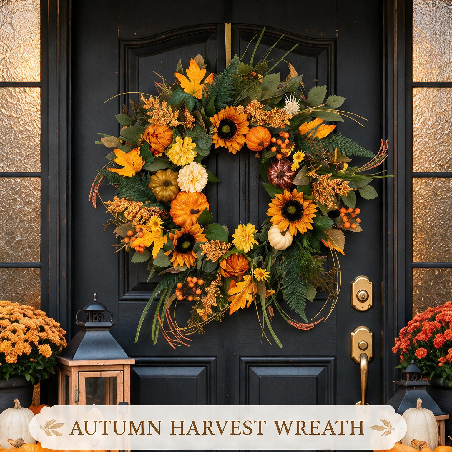 24 Inch Fall Wreath for Front Door - Classic Autumn Sunflowers & Pumpkins
