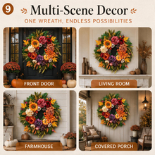 24 Inch Fall Wreath for Front Door - Warm Welcome Floral Wreath