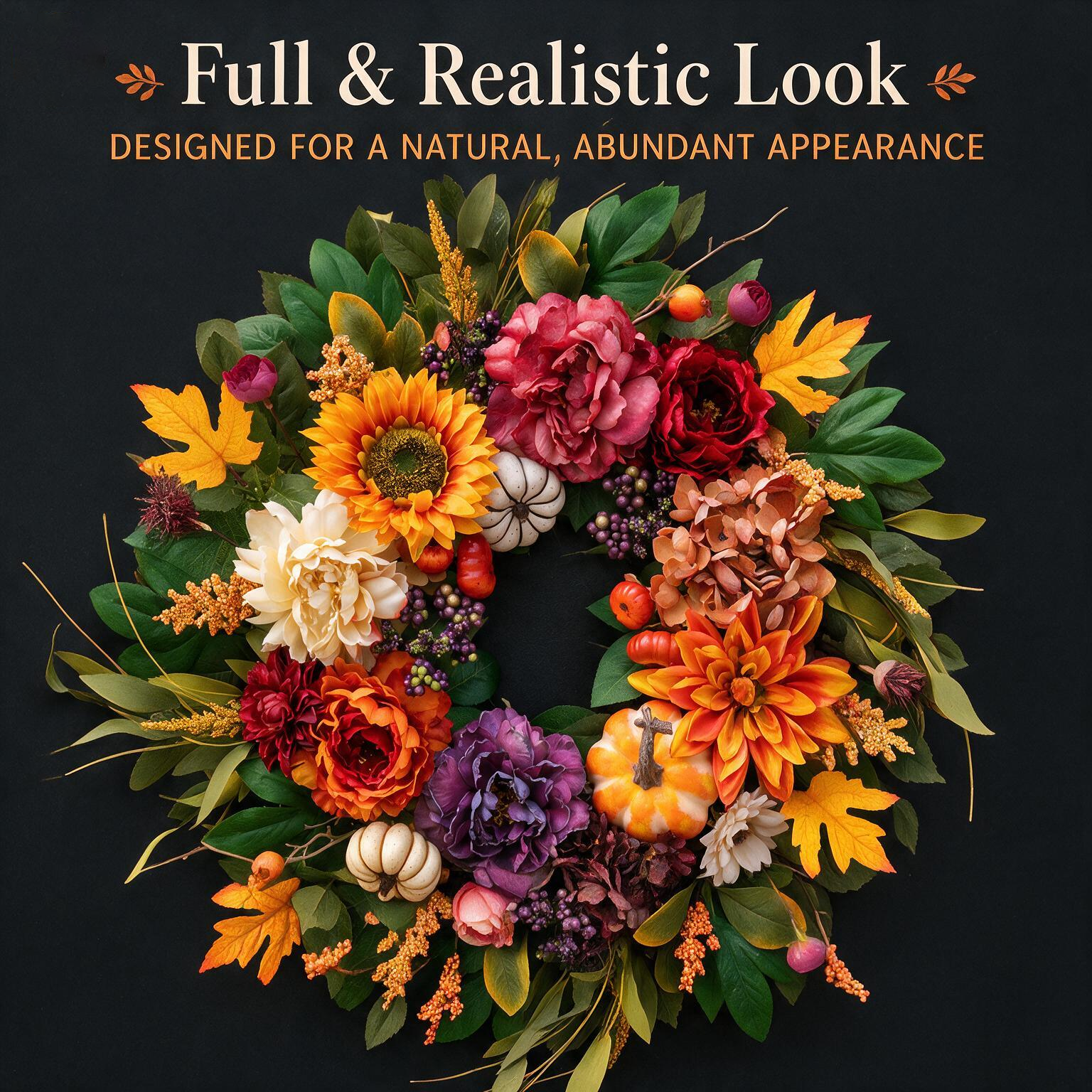 24 Inch Fall Wreath for Front Door - Warm Welcome Floral Wreath