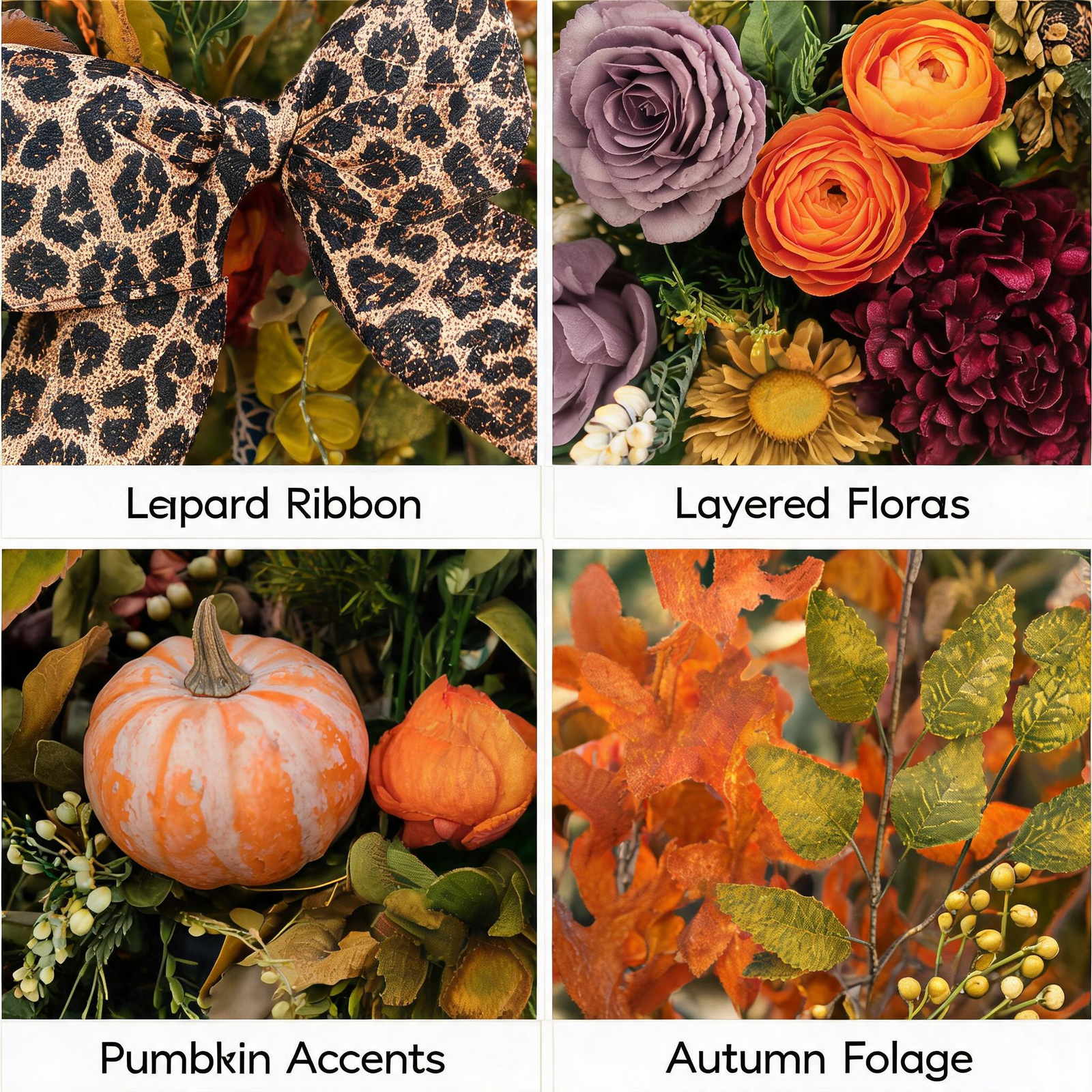 24 Inch Fall Wreath for Front Door - Welcome Fall Leopard Print Accent