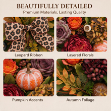24 Inch Fall Wreath for Front Door - Welcome Fall Leopard Print Accent