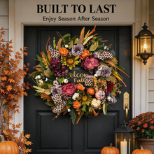 24 Inch Fall Wreath for Front Door - Welcome Fall Leopard Print Accent
