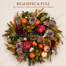 24 Inch Fall Wreath for Front Door - Welcome Fall Leopard Print Accent