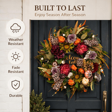 24 Inch Fall Wreath for Front Door - Welcome Fall Leopard Print Accent