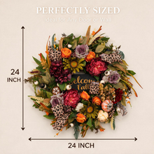 24 Inch Fall Wreath for Front Door - Welcome Fall Leopard Print Accent
