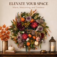 24 Inch Fall Wreath for Front Door - Welcome Fall Leopard Print Accent